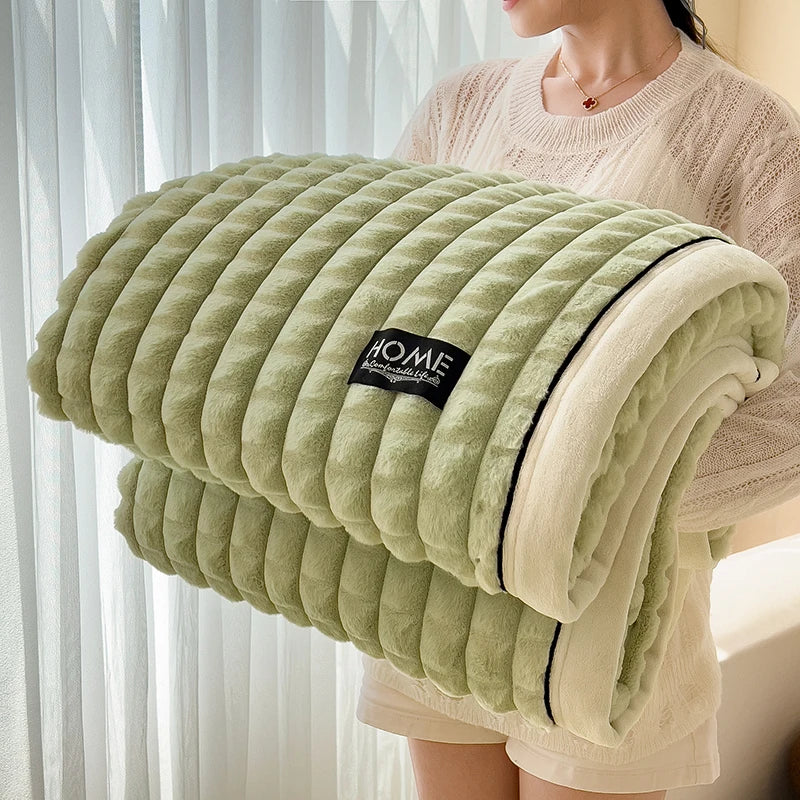 Luxury Faux Rabbit Fur Throw Blanket – Double Layer Ultra Soft & Fluffy Bed Blanket