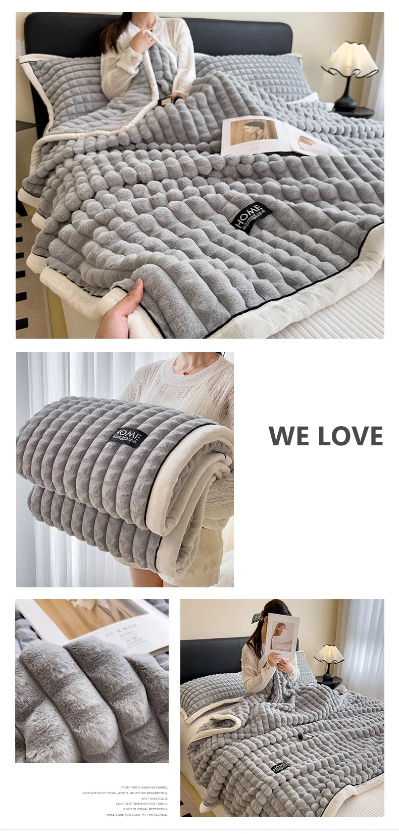 Luxury Faux Rabbit Fur Throw Blanket – Double Layer Ultra Soft & Fluffy Bed Blanket