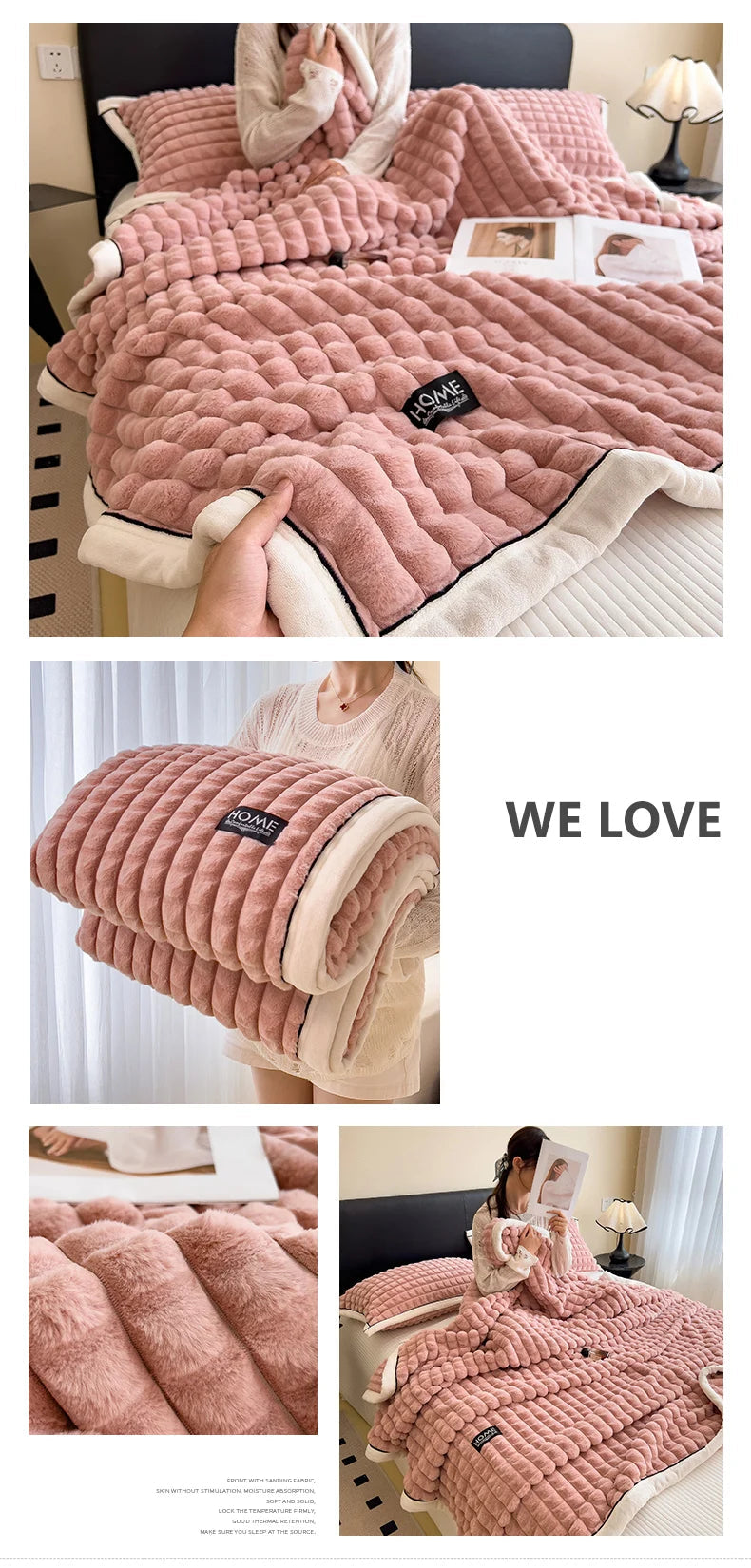 Luxury Faux Rabbit Fur Throw Blanket – Double Layer Ultra Soft & Fluffy Bed Blanket