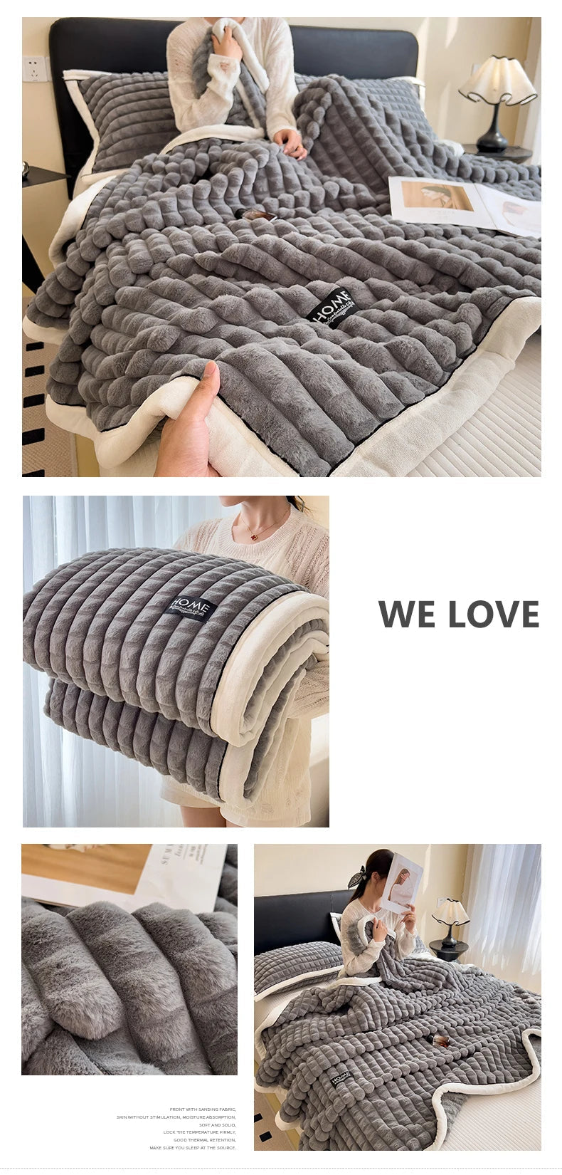 Luxury Faux Rabbit Fur Throw Blanket – Double Layer Ultra Soft & Fluffy Bed Blanket