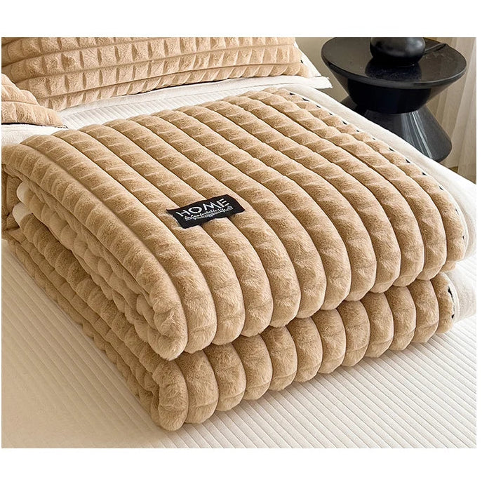 Luxury Faux Rabbit Fur Throw Blanket – Double Layer Ultra Soft & Fluffy Bed Blanket