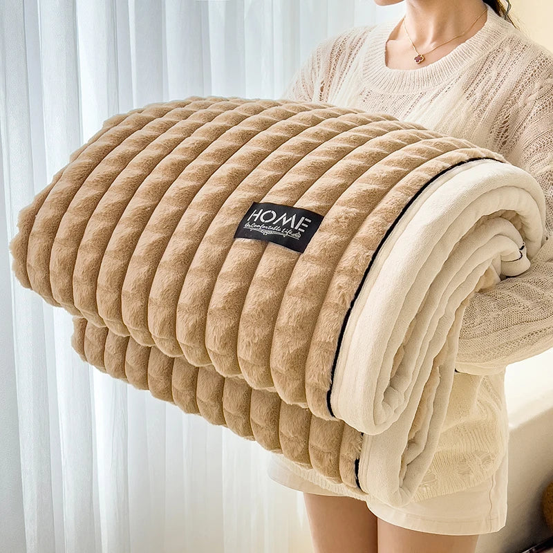 Luxury Faux Rabbit Fur Throw Blanket – Double Layer Ultra Soft & Fluffy Bed Blanket