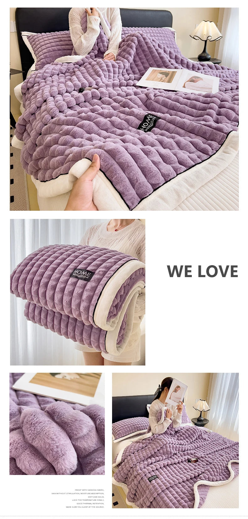 Luxury Faux Rabbit Fur Throw Blanket – Double Layer Ultra Soft & Fluffy Bed Blanket