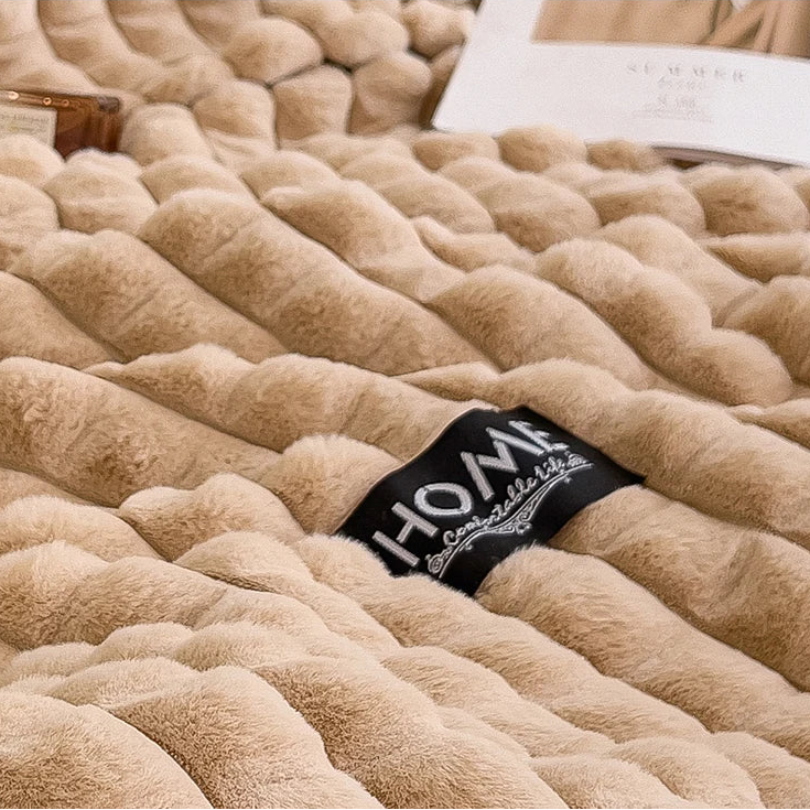 Luxury Faux Rabbit Fur Throw Blanket – Double Layer Ultra Soft & Fluffy Bed Blanket