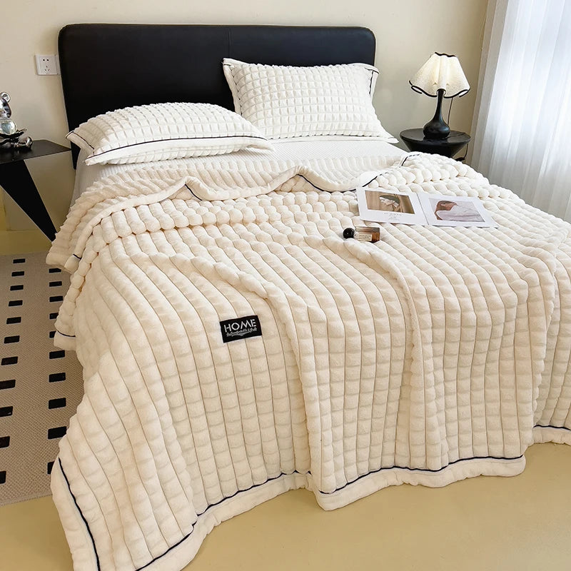 Luxury Faux Rabbit Fur Throw Blanket – Double Layer Ultra Soft & Fluffy Bed Blanket