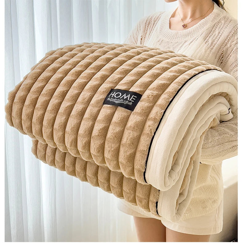 Luxury Faux Rabbit Fur Throw Blanket – Double Layer Ultra Soft & Fluffy Bed Blanket
