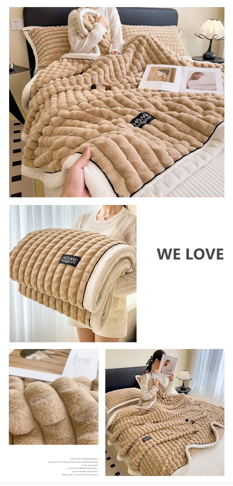 Luxury Faux Rabbit Fur Throw Blanket – Double Layer Ultra Soft & Fluffy Bed Blanket