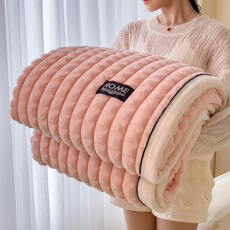 Luxury Faux Rabbit Fur Throw Blanket – Double Layer Ultra Soft & Fluffy Bed Blanket