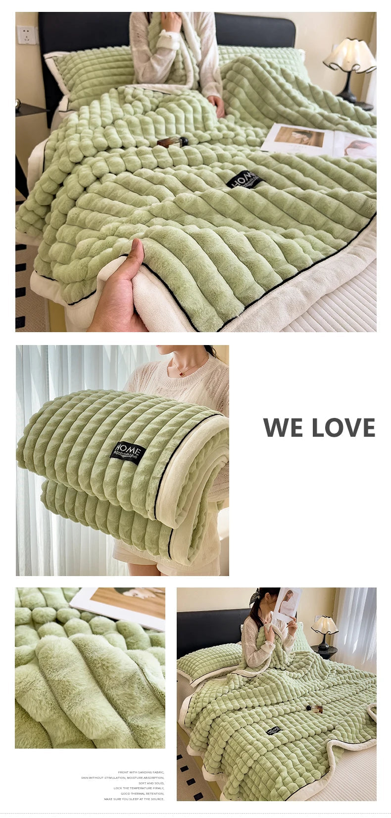 Luxury Faux Rabbit Fur Throw Blanket – Double Layer Ultra Soft & Fluffy Bed Blanket