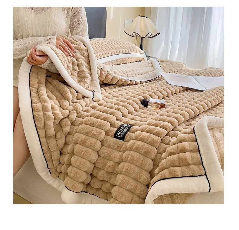Luxury Faux Rabbit Fur Throw Blanket – Double Layer Ultra Soft & Fluffy Bed Blanket