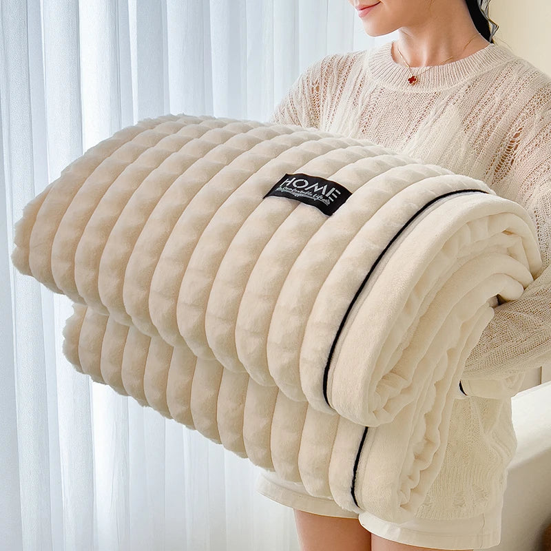 Luxury Faux Rabbit Fur Throw Blanket – Double Layer Ultra Soft & Fluffy Bed Blanket