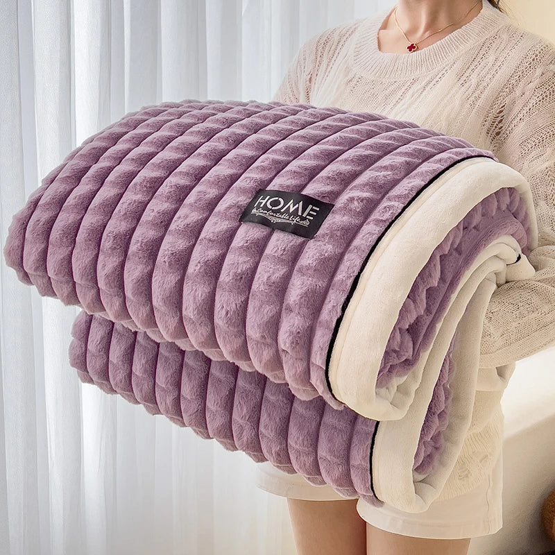 Luxury Faux Rabbit Fur Throw Blanket – Double Layer Ultra Soft & Fluffy Bed Blanket