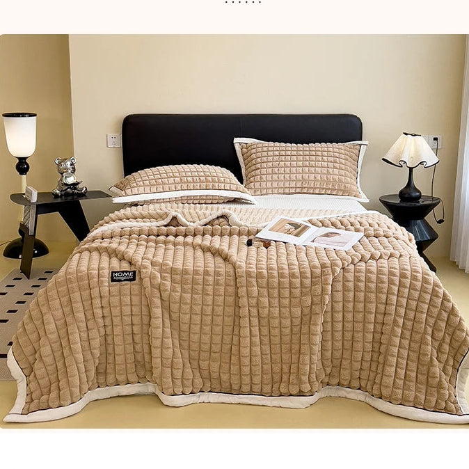 Luxury Faux Rabbit Fur Throw Blanket – Double Layer Ultra Soft & Fluffy Bed Blanket