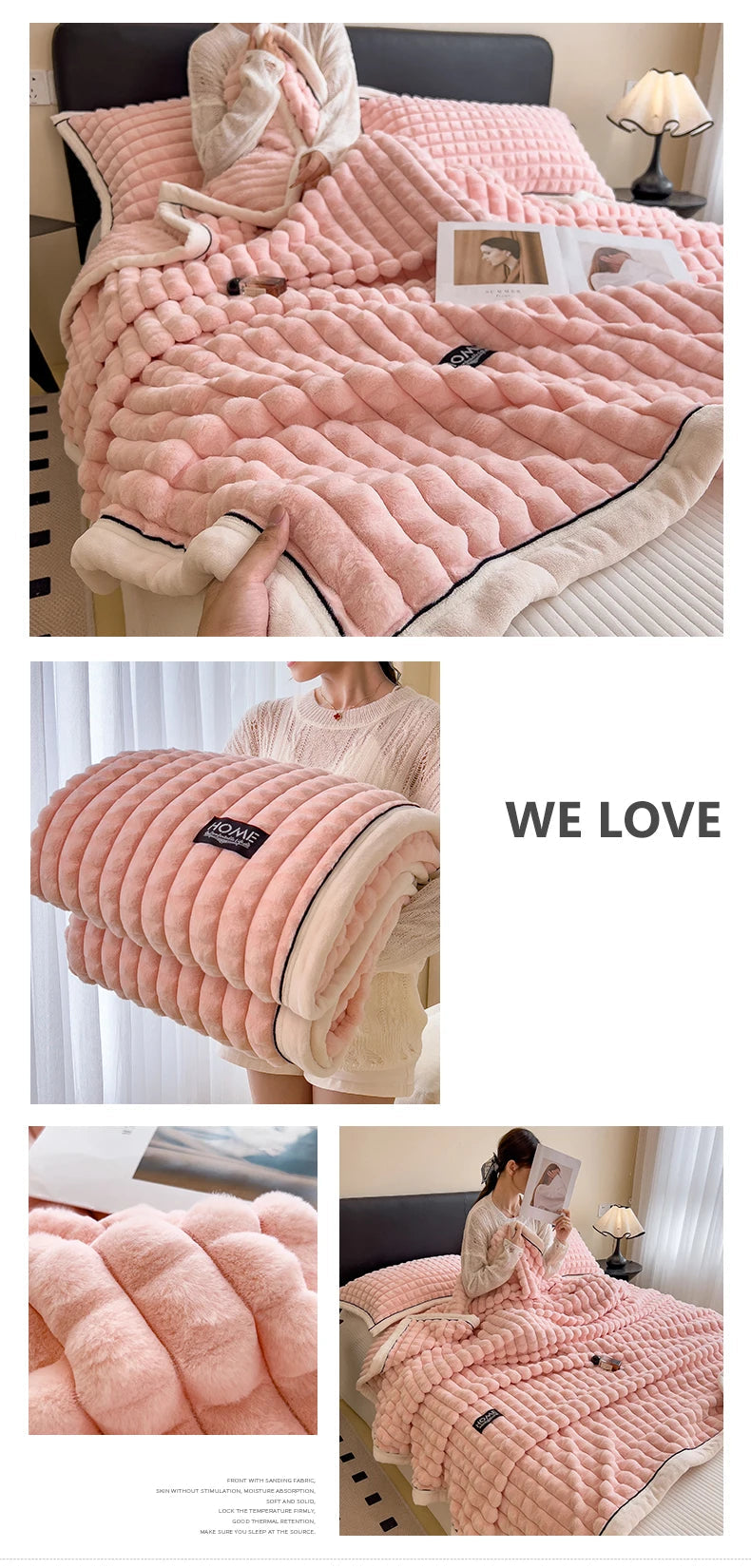 Luxury Faux Rabbit Fur Throw Blanket – Double Layer Ultra Soft & Fluffy Bed Blanket