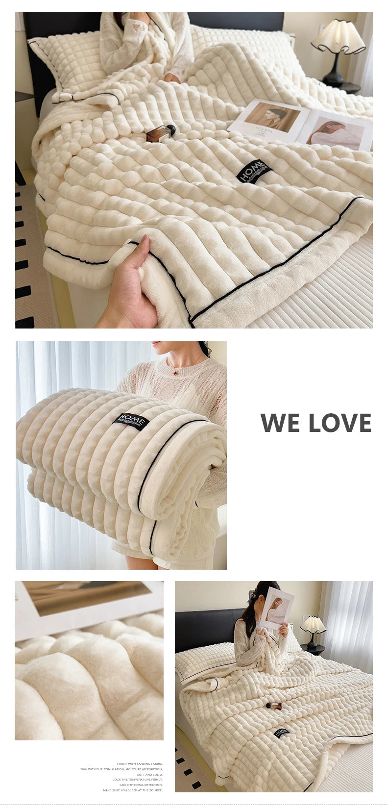 Luxury Faux Rabbit Fur Throw Blanket – Double Layer Ultra Soft & Fluffy Bed Blanket